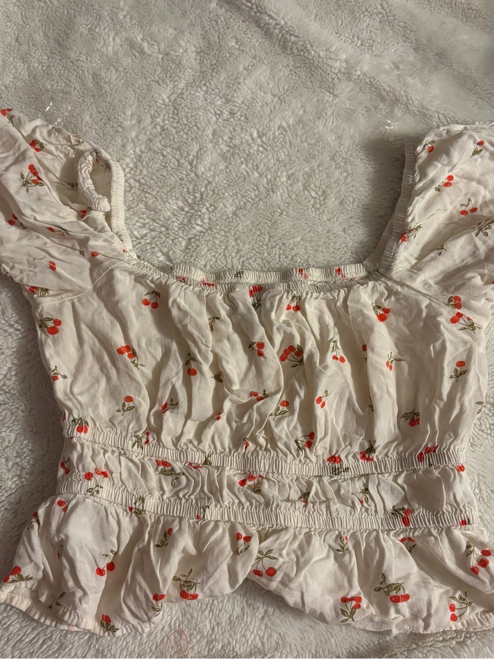 SO White Crop Top with Red Cherry Print